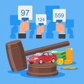 Auction and bidding concept vector illustration in flat style design. Selling car