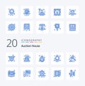 20 Auction Blue Color icon Pack. like gavel. present. label. diamond. discount