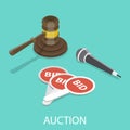 Auction flat isometric vector concept.