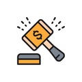 Auction hammer, gavel, sales of company stock market flat color line icon.