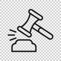 Auction hammer icon in flat style. Court sign vector illustration on white isolated background. Tribunal business concept Royalty Free Stock Photo