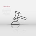 Auction hammer icon in flat style. Court sign vector illustration on white isolated background. Tribunal business concept Royalty Free Stock Photo