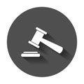 Auction hammer vector icon. Court tribunal flat icon with long s