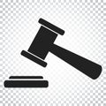 Auction hammer vector icon. Court tribunal flat icon. Simple bus