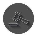 Auction hammer vector icon in line style. Court tribunal flat icon with long shadow. Royalty Free Stock Photo