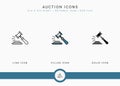 Auction icons set vector illustration with solid icon line style. Bid deal act concept.