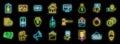 Auction icons set vector neon