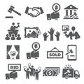 Auction icons set on white background