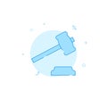 Auction, judge gavel, law flat vector icon. Filled line style. Blue monochrome design. Editable stroke Royalty Free Stock Photo