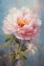 Auction of a Pastel Blue Princess Sun Depicting Peonies with Green Leaves