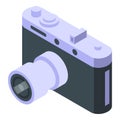 Auction sale retro camera icon isometric vector. Online legal