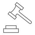 Auction thin line icon, justice and law, hammer sign, vector graphics, a linear pattern on a white background. Royalty Free Stock Photo