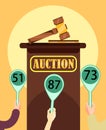 Auction Wooden Hammer and Stand with Participants. Royalty Free Stock Photo