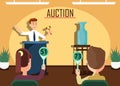 Auctioneer with Gavel Selling Vase to Participant. Royalty Free Stock Photo