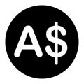 AUD Australian Dollar Currency Symbol. Black Illustration Isolated on a White Background. EPS Vector Royalty Free Stock Photo