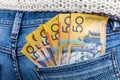 50 AUD bills placed in jeans back pocket. Royalty Free Stock Photo