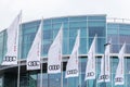 Audi flags at the audi forum in ingolstadt germany