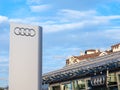 Audi logo on their main dealership store in Belgrade. Audi is a German car and automotive manufacturer