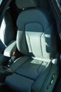 AUDI Q3 in black. Subcompact luxury crossover Audi Q3. Detailing. View of the front seats Royalty Free Stock Photo