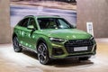 Audi Q5 Sportback TFSI-e battery electric mid-size luxury crossover SUV car at the Brussels Autosalon European Motor Show.