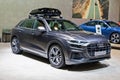 Audi Q8 TFSI e-quattro electric SUV car showcased at the Brussels Autosalon European Motor Show. Brussels, Belgium - January 13,