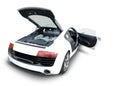 Audi R8 sports car with open engine and door Royalty Free Stock Photo