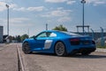 Audi R8 V10 in blue colour. R8 quatro. Famous racing car Royalty Free Stock Photo