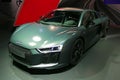 WOLFSBURG, GERMANY - March 22, 2019: Audi R8 V10 plus with lights and logo in showroom `Autostadt Wolfsburg` Royalty Free Stock Photo