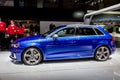 Audi RS3 Sportback car showcased at the Brussels Expo Autosalon motor show. Belgium - January 12, 2016 Royalty Free Stock Photo