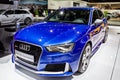 Audi RS3 Sportback car showcased at the Brussels Expo Autosalon motor show. Belgium - January 12, 2016 Royalty Free Stock Photo