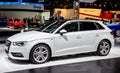 Audi A3 Sportback car presented at the Brussels Expo Autosalon motor show. Belgium - January 12, 2016