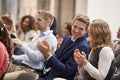 Audience Applauding Speaker After Conference Presentation Royalty Free Stock Photo