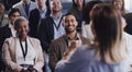 Audience, conference and business people listening to speaker at a seminar, workshop or training. Diversity men and Royalty Free Stock Photo