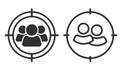 Audience customers target icon pictogram vector graphic simple, focus group team find search aim glyph, user candidate hire circle