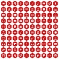 100 audience icons hexagon red