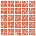 100 audience icons set grunge orange