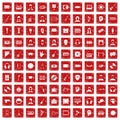 100 audience icons set grunge red Royalty Free Stock Photo