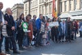 Audience listening to speakers at the Free Palestine Rally held by the Palestine Solidarity Campaign organised to coincide with th Royalty Free Stock Photo