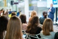 Audience listens lecturer at workshop Royalty Free Stock Photo