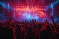 Audience at a live music concert with bright stage lights in the background Royalty Free Stock Photo