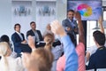 Audience raising their hands in a business conference Royalty Free Stock Photo