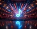 Audience Watching Glowing Note on Stage at Performance Royalty Free Stock Photo