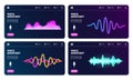 Audio assistant landing page. Vector voice personal assistant web banners with sound waves