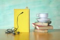 Audio book and a cup of coffee Royalty Free Stock Photo