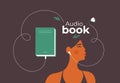 Audio book vector illustration concept with young woman in earphones listening audiobook