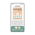 Audio books app smartphone interface vector template. Mobile application page modern design layout. Audiobooks player