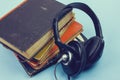 Audio books concept with old books Royalty Free Stock Photo