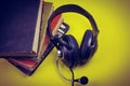 Audio books concept with old books Royalty Free Stock Photo