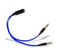 audio cable, adapter cord, on white background with shadow Royalty Free Stock Photo