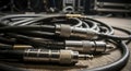 Audio cables and connectors closeup view Royalty Free Stock Photo